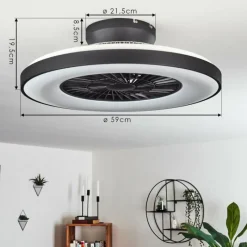 hofstein Ventilateur de plafond Qualiano LED Noir, Blanc, 1 lumière, Télécommandes