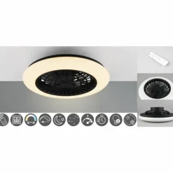 Luminaires Reality Ventilateur de plafond Reality Stralsund LED Noir, 1 lumière, Télécommandes