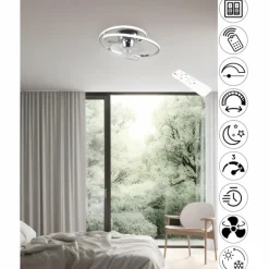 Luminaires Reality Ventilateur de plafond Reality UMEA LED Chrome, 1 lumière, Télécommandes