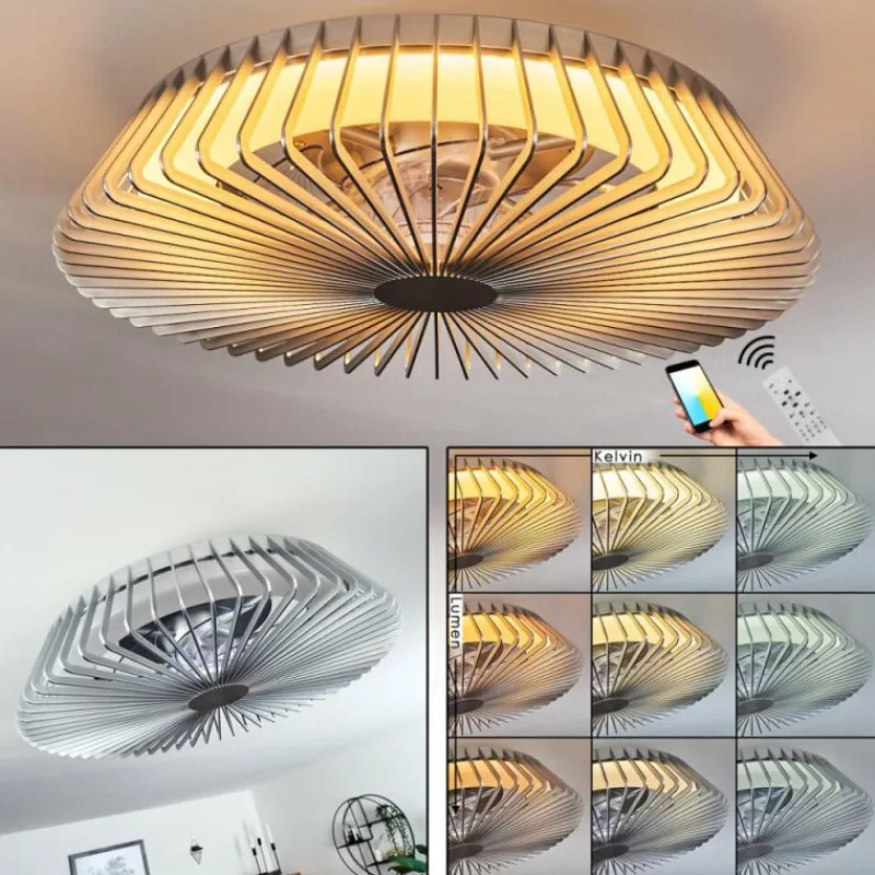 hofstein Ventilateur de plafond Rivarotta LED Blanc, 1 lumière, Télécommandes