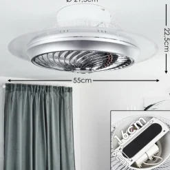 hofstein Ventilateur de plafond Tamworth LED Argenté, Transparent, 1 lumière, Télécommandes