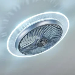 hofstein Ventilateur de plafond Tamworth LED Argenté, Transparent, 1 lumière, Télécommandes