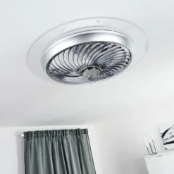 hofstein Ventilateur de plafond Tamworth LED Argenté, Transparent, 1 lumière, Télécommandes