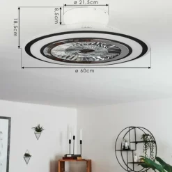 hofstein Ventilateur de plafond Terradura LED Chrome, Noir, Blanc, 1 lumière, Télécommandes