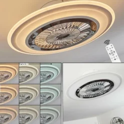 hofstein Ventilateur de plafond Terradura LED Chrome, Blanc, 1 lumière, Télécommandes