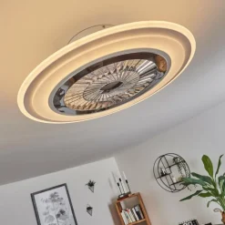 hofstein Ventilateur de plafond Terradura LED Chrome, Blanc, 1 lumière, Télécommandes