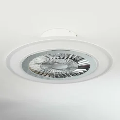 hofstein Ventilateur de plafond Terradura LED Chrome, Blanc, 1 lumière, Télécommandes