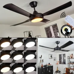 hofstein Ventilateur de plafond Tjerne LED Noir, 1 lumière, Télécommandes