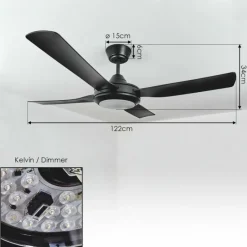 hofstein Ventilateur de plafond Tjerne LED Noir, 1 lumière, Télécommandes