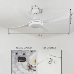 hofstein Ventilateur de plafond Tjerne LED Blanc, 1 lumière, Télécommandes