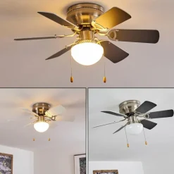 hofstein Ventilateur de plafond Trillo Gris, Nickel mat, Blanc, 1 lumière