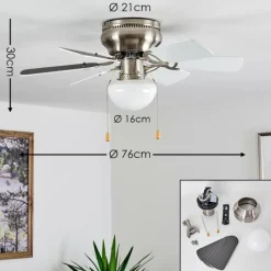 hofstein Ventilateur de plafond Trillo Gris, Nickel mat, Blanc, 1 lumière