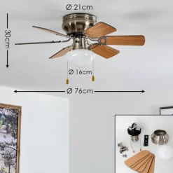 hofstein Ventilateur de plafond Trillo Nickel mat, 1 lumière