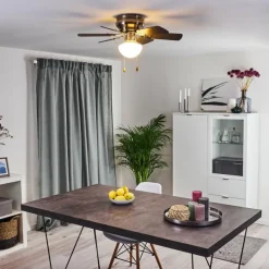 hofstein Ventilateur de plafond Trillo Gris, Bois clair, Nickel mat, 1 lumière