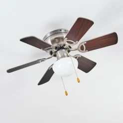 hofstein Ventilateur de plafond Trillo Gris, Bois clair, Nickel mat, 1 lumière