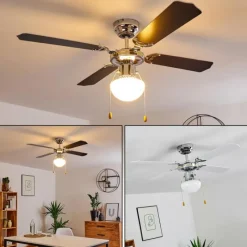 hofstein Ventilateur de plafond Valletta Chrome, Noir, Blanc, 1 lumière