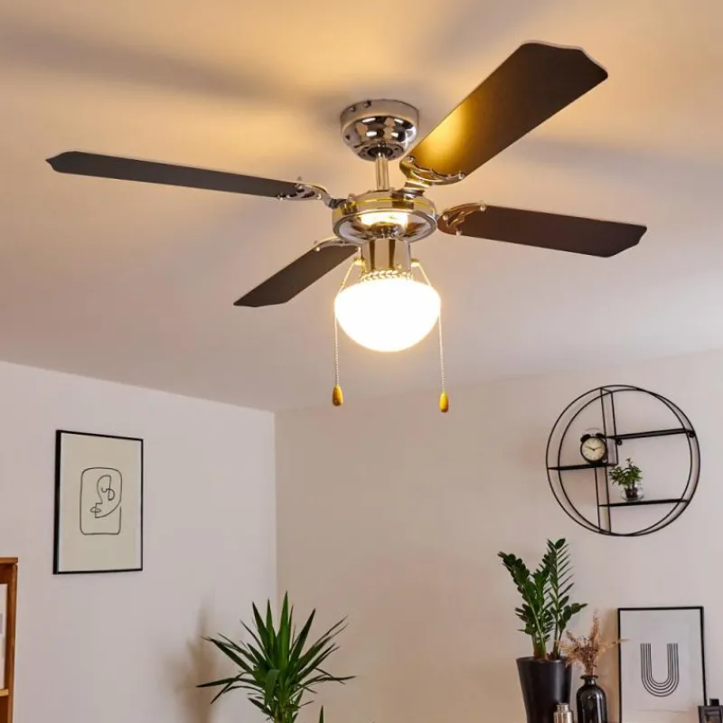 hofstein Ventilateur de plafond Valletta Chrome, Noir, Blanc, 1 lumière