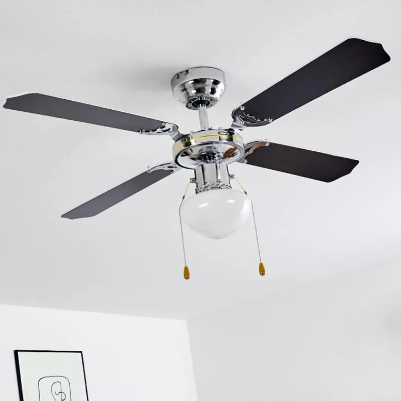 hofstein Ventilateur de plafond Valletta Chrome, Noir, Blanc, 1 lumière