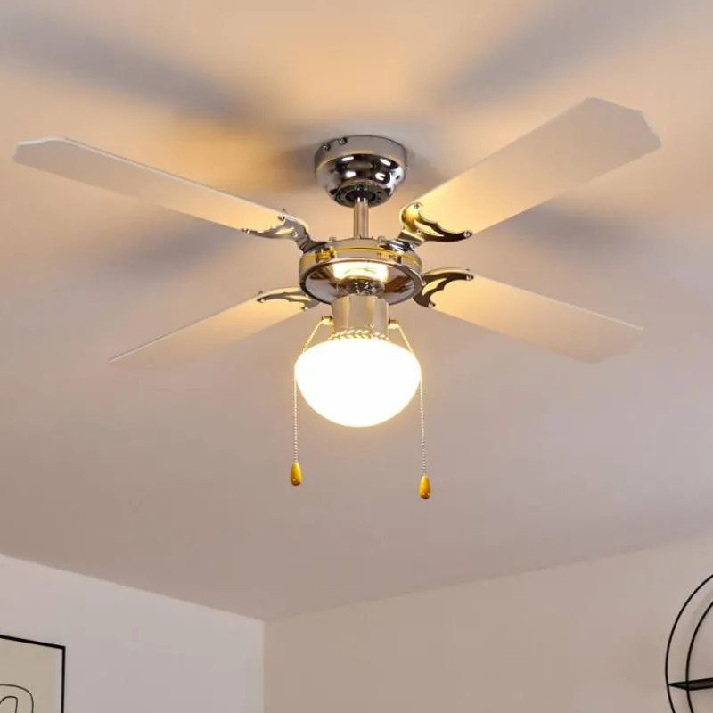 hofstein Ventilateur de plafond Valletta Chrome, Noir, Blanc, 1 lumière