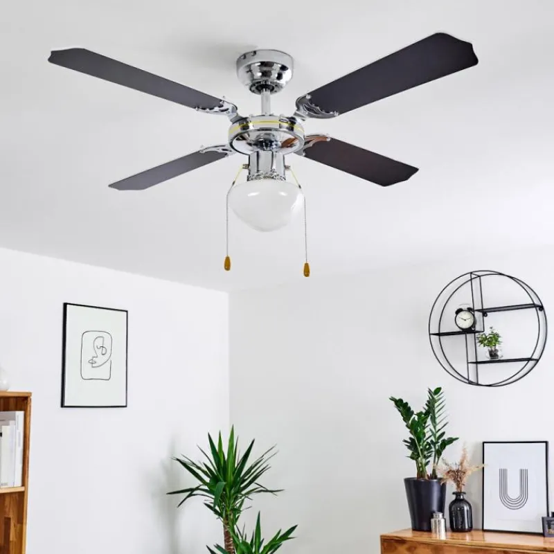 hofstein Ventilateur de plafond Valletta Chrome, Noir, Blanc, 1 lumière