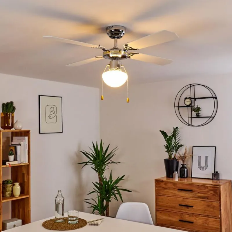 hofstein Ventilateur de plafond Valletta Chrome, Noir, Blanc, 1 lumière