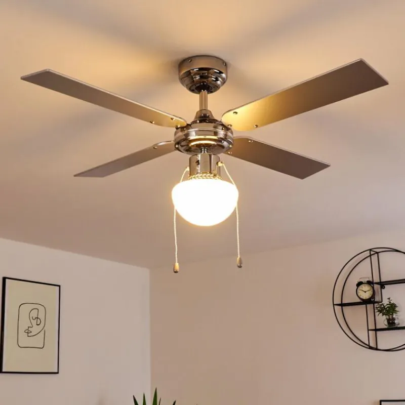 hofstein Ventilateur de plafond Valletta Chrome, Argenté, Blanc, 1 lumière