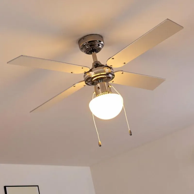 hofstein Ventilateur de plafond Valletta Chrome, Argenté, Blanc, 1 lumière
