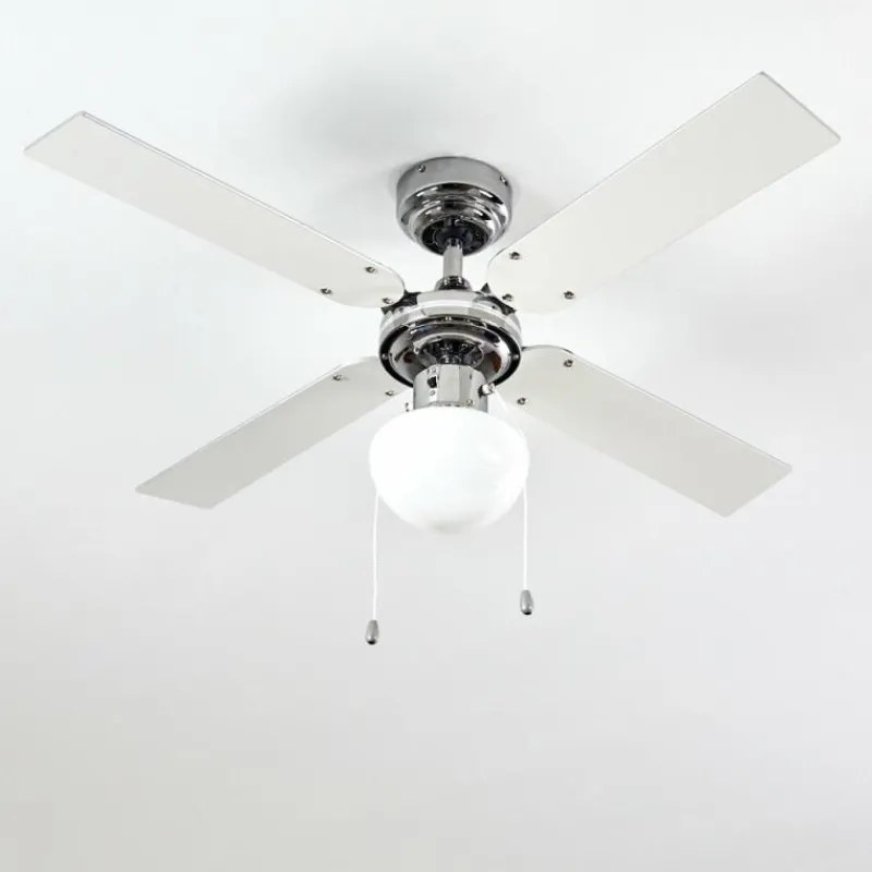 hofstein Ventilateur de plafond Valletta Chrome, Argenté, Blanc, 1 lumière