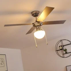 hofstein Ventilateur de plafond Valletta Chrome, Argenté, Blanc, 1 lumière