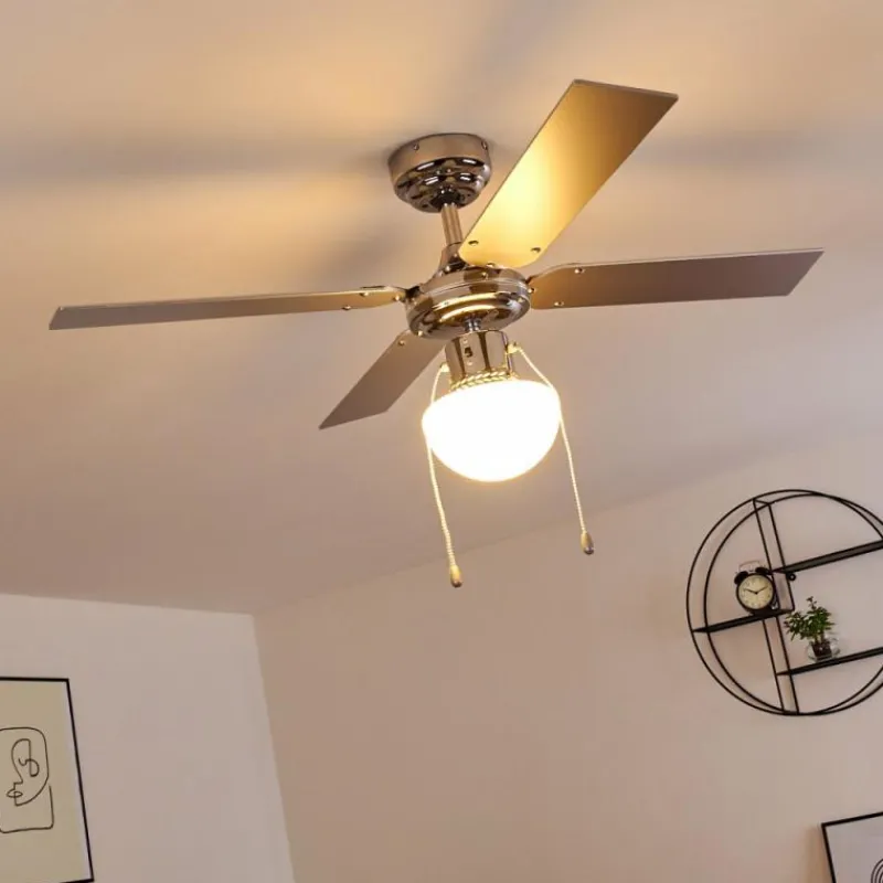 hofstein Ventilateur de plafond Valletta Chrome, Argenté, Blanc, 1 lumière