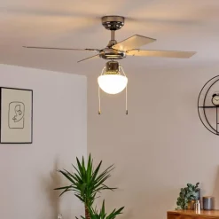 hofstein Ventilateur de plafond Valletta Chrome, Argenté, Blanc, 1 lumière