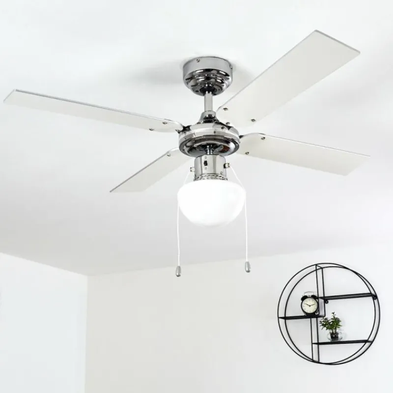 hofstein Ventilateur de plafond Valletta Chrome, Argenté, Blanc, 1 lumière