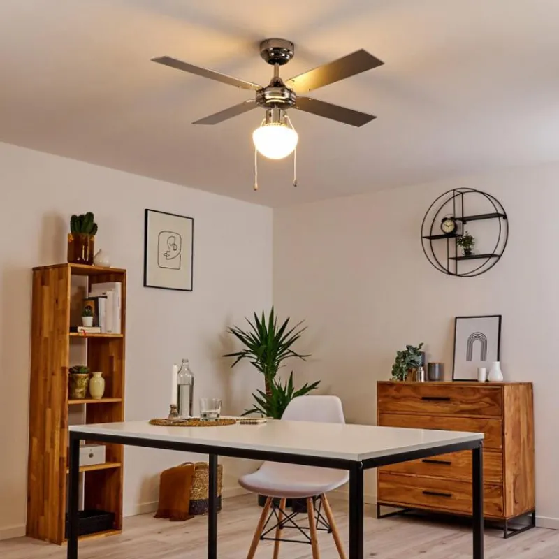 hofstein Ventilateur de plafond Valletta Chrome, Argenté, Blanc, 1 lumière