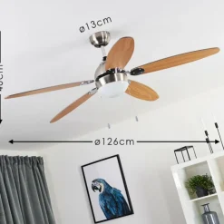 hofstein Ventilateur de plafond Valeria Chrome, Bois clair, Nickel mat, 1 lumière