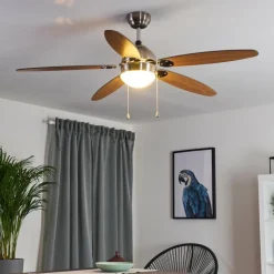 hofstein Ventilateur de plafond Valeria Chrome, Bois clair, Nickel mat, 1 lumière