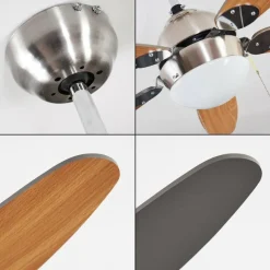 hofstein Ventilateur de plafond Valeria Chrome, Bois clair, Nickel mat, 1 lumière