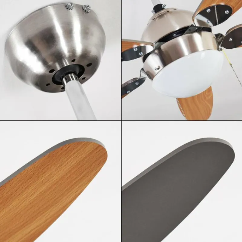 hofstein Ventilateur de plafond Valeria Chrome, Bois clair, Nickel mat, 1 lumière