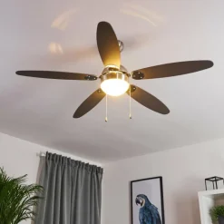 hofstein Ventilateur de plafond Valeria Chrome, Bois clair, Nickel mat, 1 lumière