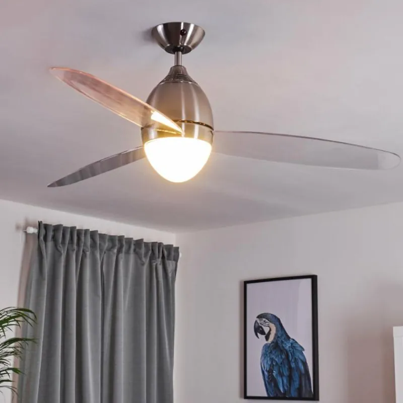 hofstein Ventilateur de plafond Varazze Nickel mat, Transparent, 1 lumière, Télécommandes