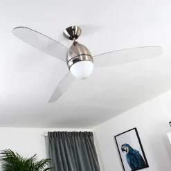 hofstein Ventilateur de plafond Varazze Nickel mat, Transparent, 1 lumière, Télécommandes