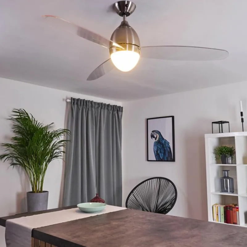 hofstein Ventilateur de plafond Varazze Nickel mat, Transparent, 1 lumière, Télécommandes