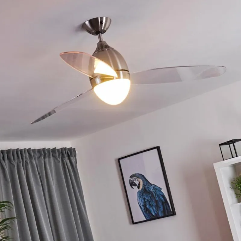 hofstein Ventilateur de plafond Varazze Nickel mat, Transparent, 1 lumière, Télécommandes
