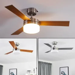 hofstein Ventilateur de plafond Vevey Bois clair, Nickel mat, Argenté, 2 lumières, Télécommandes