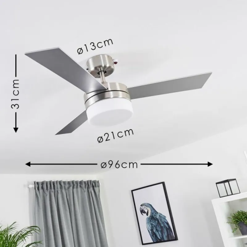 hofstein Ventilateur de plafond Vevey Bois clair, Nickel mat, Argenté, 2 lumières, Télécommandes