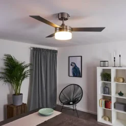 hofstein Ventilateur de plafond Vevey Bois clair, Nickel mat, Argenté, 2 lumières, Télécommandes