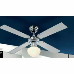 Luminaires Globo Lighting Ventilateur Globo CHAMPION Chrome, Acier inoxydable, Blanc, 1 lumière