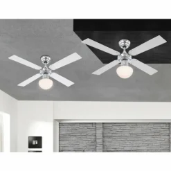 Luminaires Globo Lighting Ventilateur Globo CHAMPION Chrome, Acier inoxydable, Blanc, 1 lumière