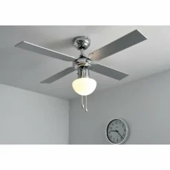 Luminaires Globo Lighting Ventilateur Globo CHAMPION Chrome, Acier inoxydable, Blanc, 1 lumière