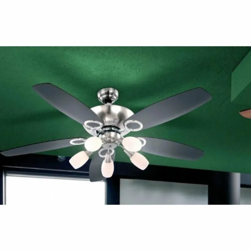 Luminaires Globo Lighting Ventilateur Globo JERRY Chrome, Acier inoxydable, Nickel mat, 5 lumières