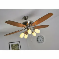 Luminaires Globo Lighting Ventilateur Globo JERRY Chrome, Acier inoxydable, Nickel mat, 5 lumières